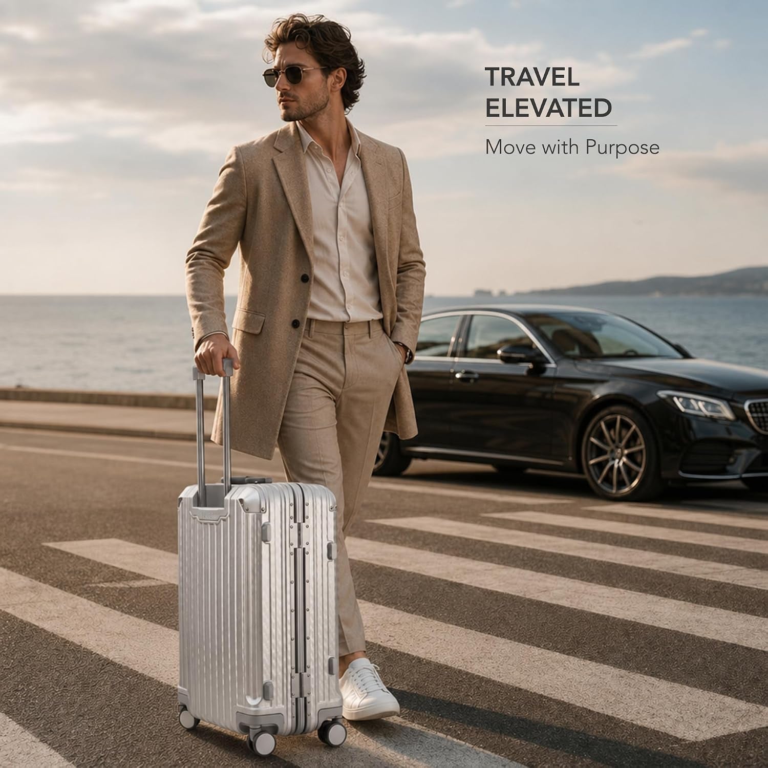 Solo Explorer 24 Inch Cabin Suitcase with Protection Cover - Alluminium Hard Frame Trolley, 66L Lightweight Travel age, 360° Spinner Wheels, TSA Lock, Scratch & Water Resistant (65X45X26.5Cm)