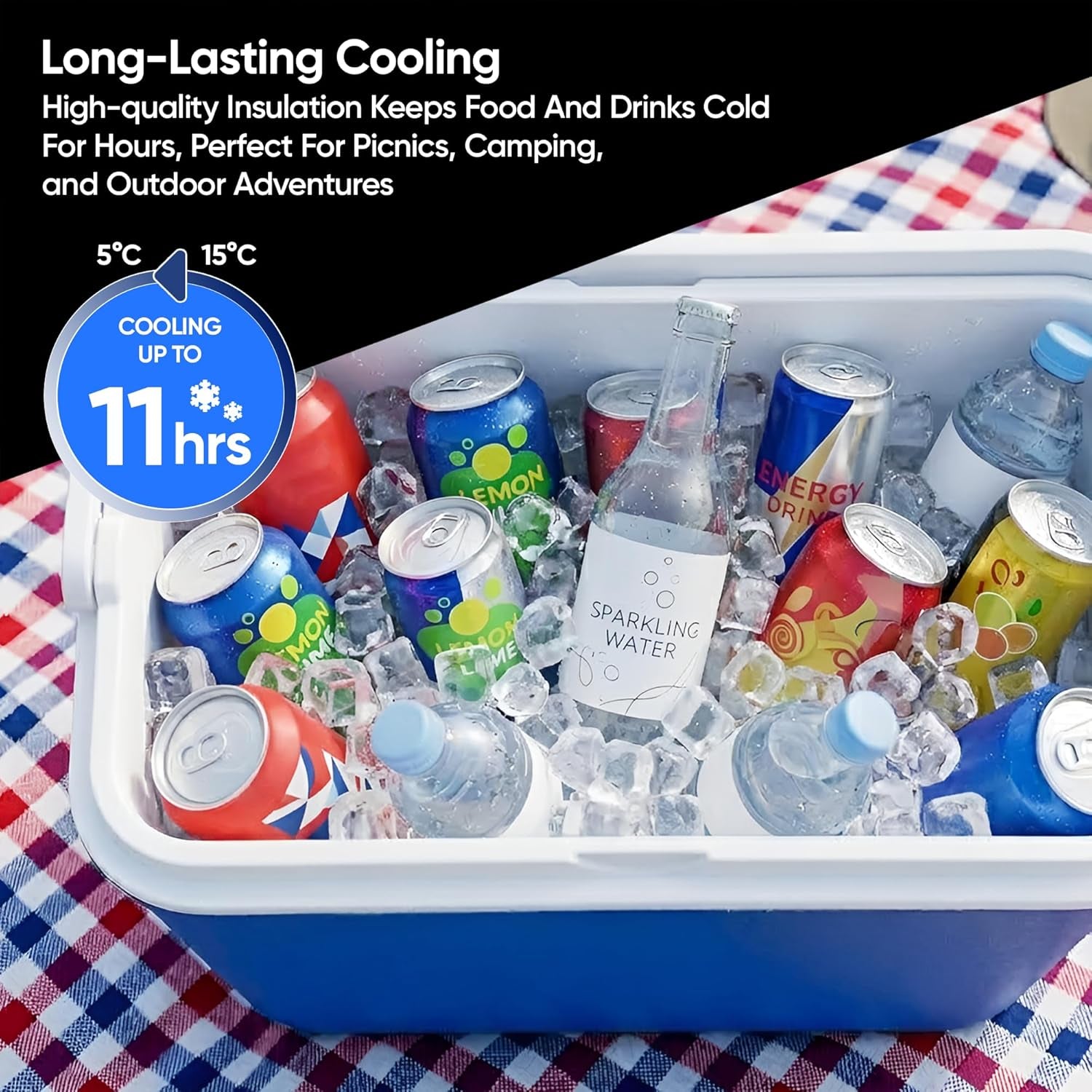 Cool Box Lightweight Portable Ice Cooler with Handle & Lid, Insulated Cooler Box for Camping, Picnic, Beach & Travel
